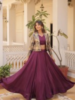 Plum Chinon Koti Style Lehenga Choli